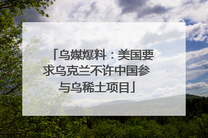 乌媒爆料：美国要求乌克兰不许中国参与乌稀土项目
